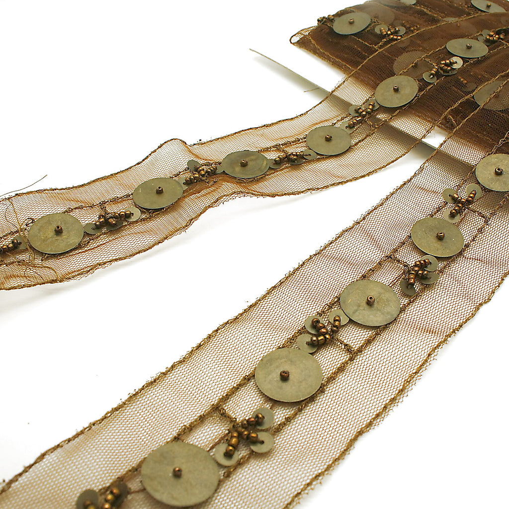 BROWN GOLD BEADED TRIM - sarahi.NYC