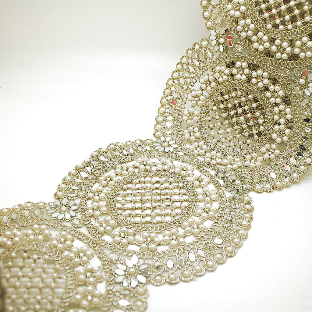 GOLD PEARL MIRROR EXTRA WIDE FABRIC TRIM - sarahi.NYC
