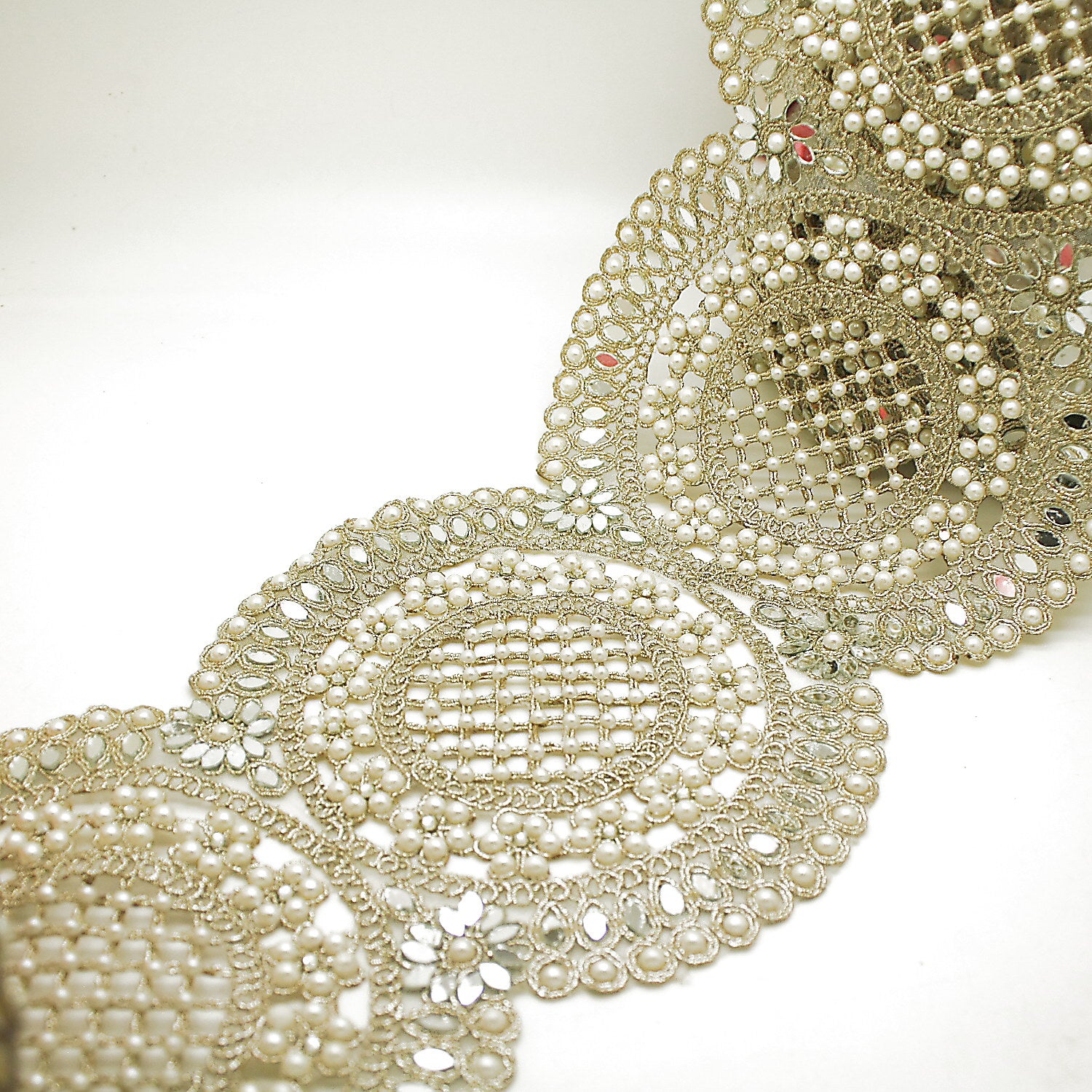 GOLD PEARL MIRROR EXTRA WIDE FABRIC TRIM - sarahi.NYC
