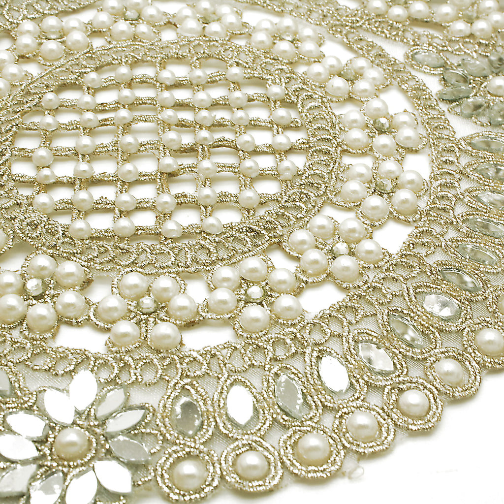GOLD PEARL MIRROR EXTRA WIDE FABRIC TRIM - sarahi.NYC