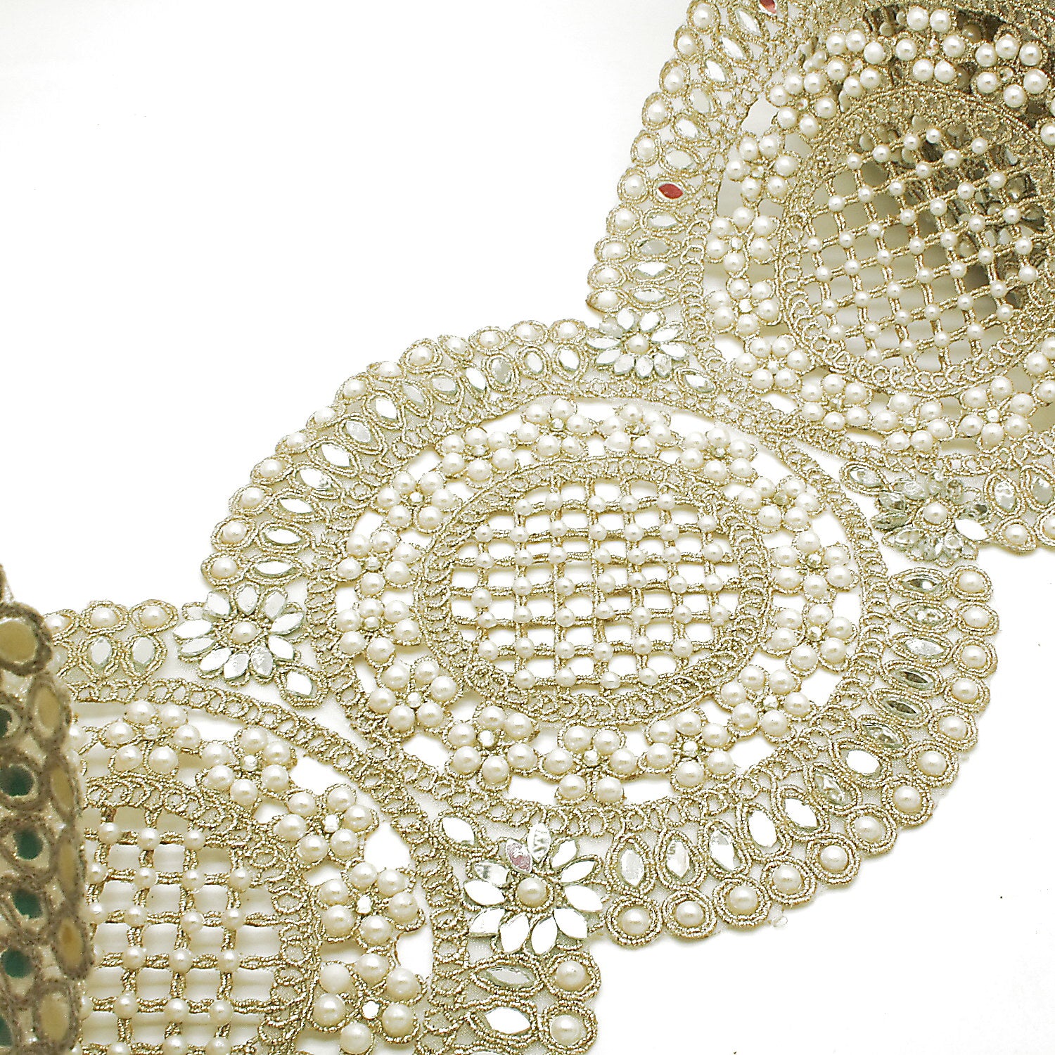 GOLD PEARL MIRROR EXTRA WIDE FABRIC TRIM - sarahi.NYC