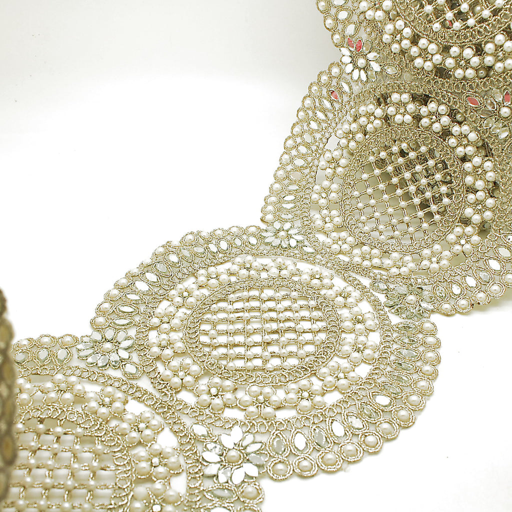 GOLD PEARL MIRROR EXTRA WIDE FABRIC TRIM - sarahi.NYC