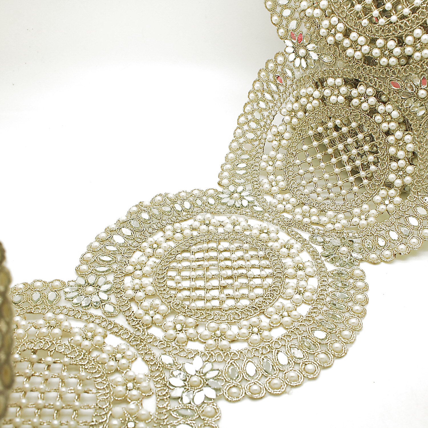 GOLD PEARL MIRROR EXTRA WIDE FABRIC TRIM - sarahi.NYC