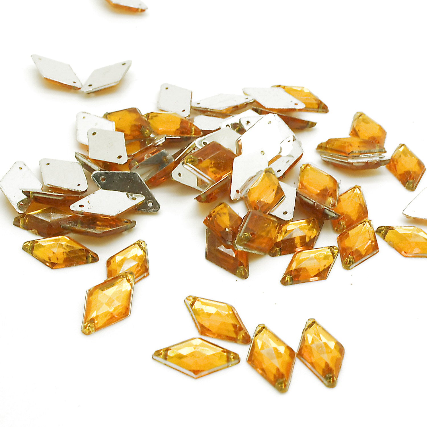 PACK OF 50 -  DAIMOND 15mm YELLOW GOLD FLAT RHINESTONES - sarahi.NYC