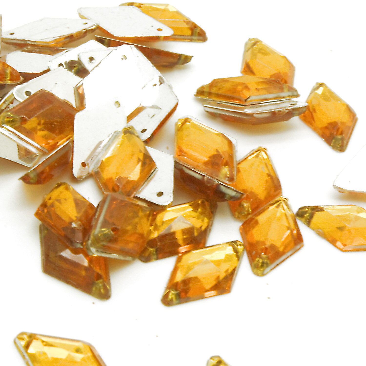 PACK OF 50 -  DAIMOND 15mm YELLOW GOLD FLAT RHINESTONES - sarahi.NYC