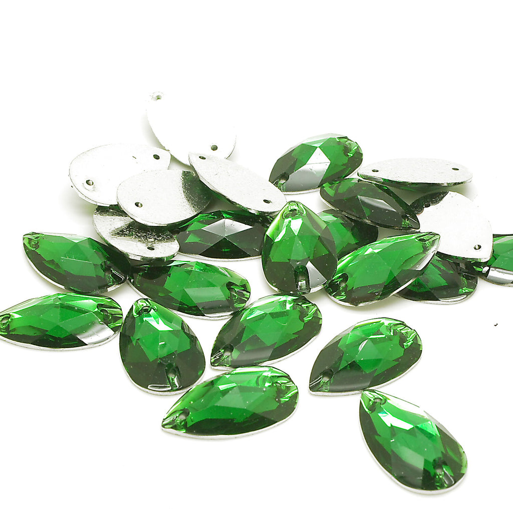 EMERALD GREEN - PACK OF 10 - TEARDROP 28 mm FLAT BACK RHINESTONE GEMS - sarahi.NYC