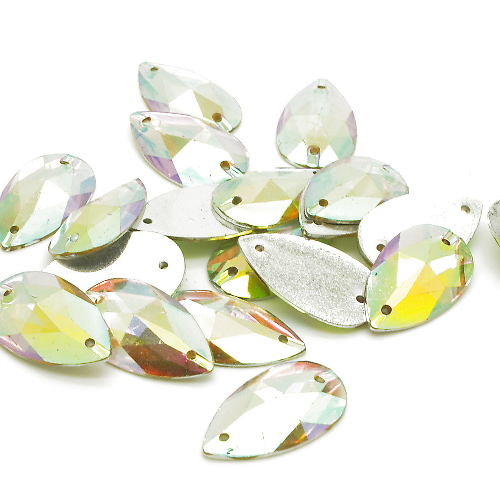 IRIDESCENT AB- PACK OF 10 - TEARDROP 28 mm FLAT BACK RHINESTONE GEMS - sarahi.NYC