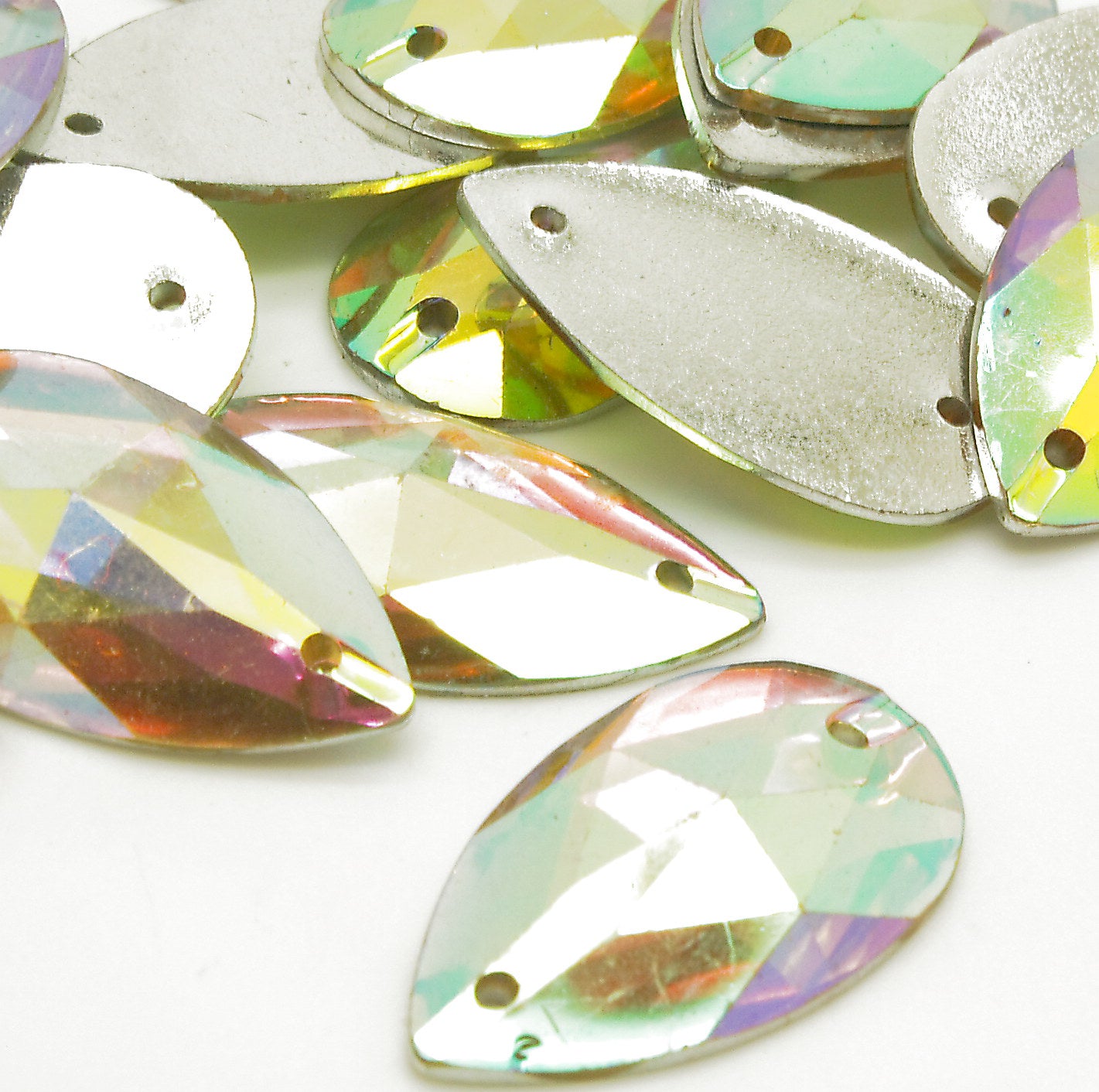 IRIDESCENT AB- PACK OF 10 - TEARDROP 28 mm FLAT BACK RHINESTONE GEMS - sarahi.NYC
