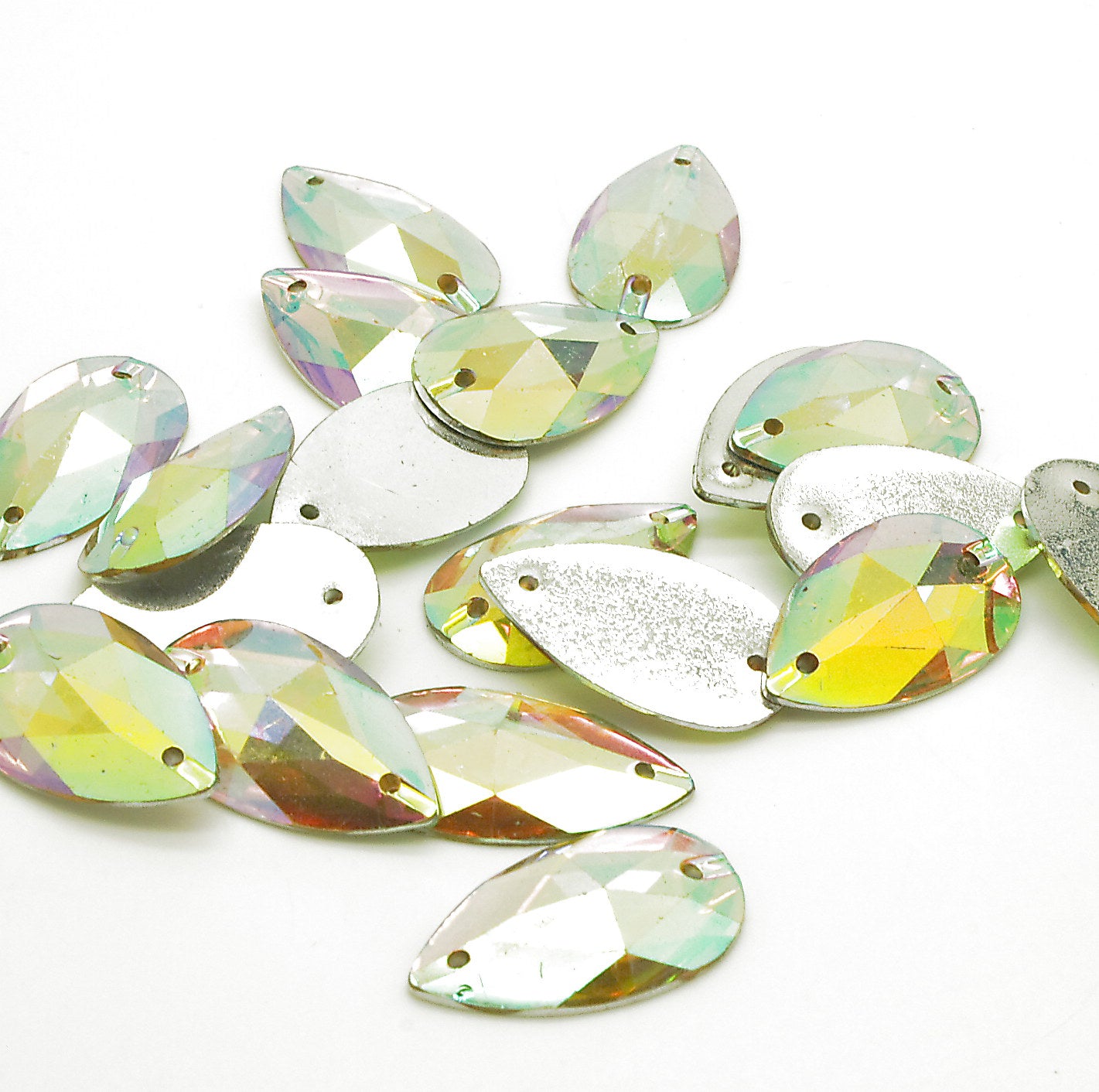 IRIDESCENT AB- PACK OF 10 - TEARDROP 28 mm FLAT BACK RHINESTONE GEMS - sarahi.NYC