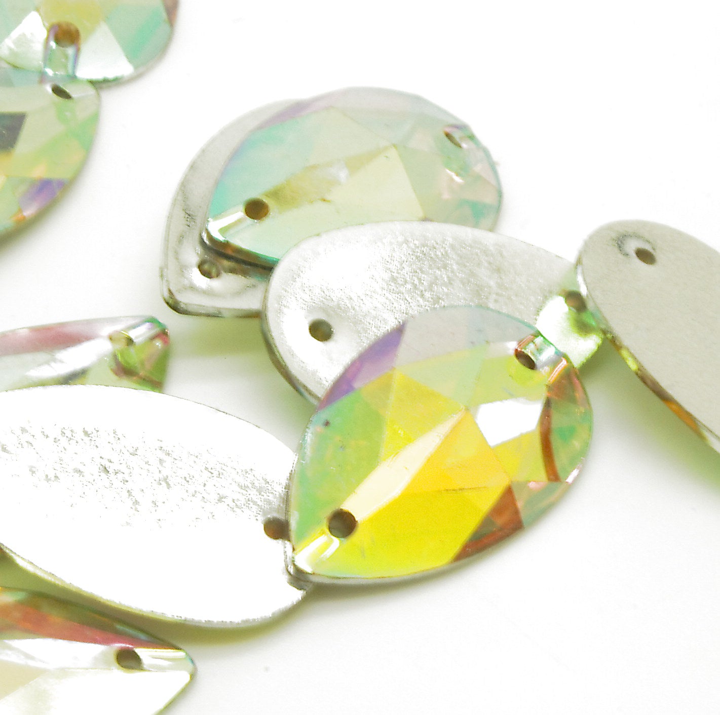 IRIDESCENT AB- PACK OF 10 - TEARDROP 28 mm FLAT BACK RHINESTONE GEMS - sarahi.NYC