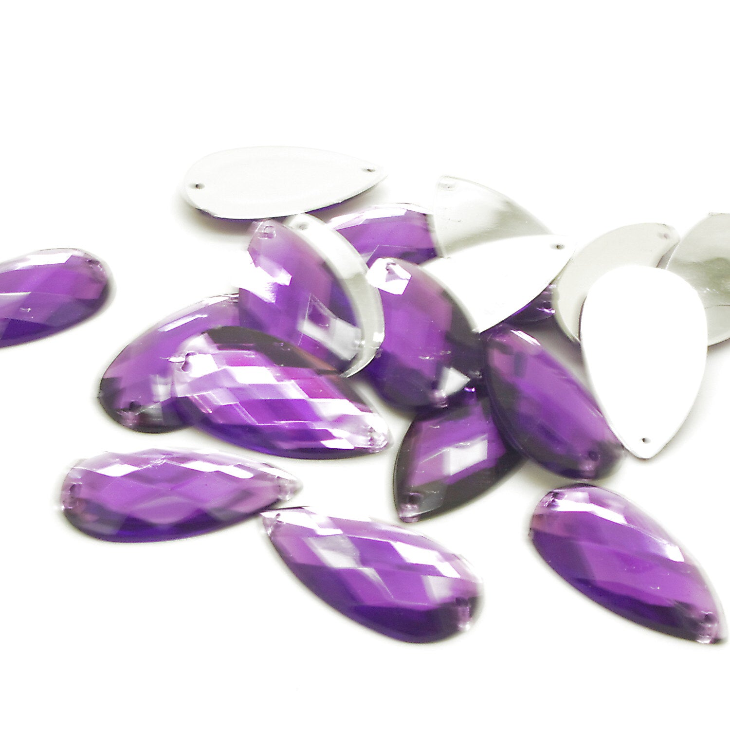 PURPLE - PACK OF 10 - TEARDROP 28 mm FLAT BACK RHINESTONE GEMS - sarahi.NYC