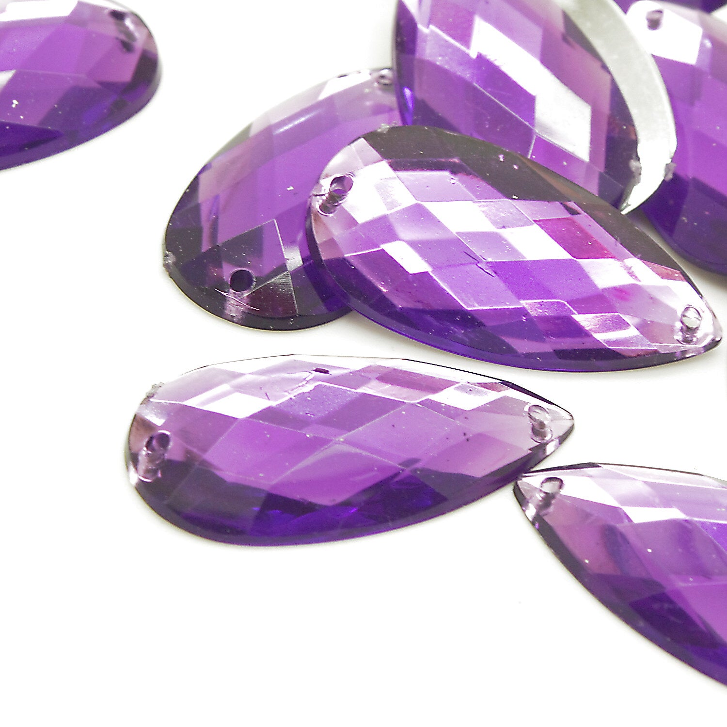 PURPLE - PACK OF 10 - TEARDROP 28 mm FLAT BACK RHINESTONE GEMS - sarahi.NYC