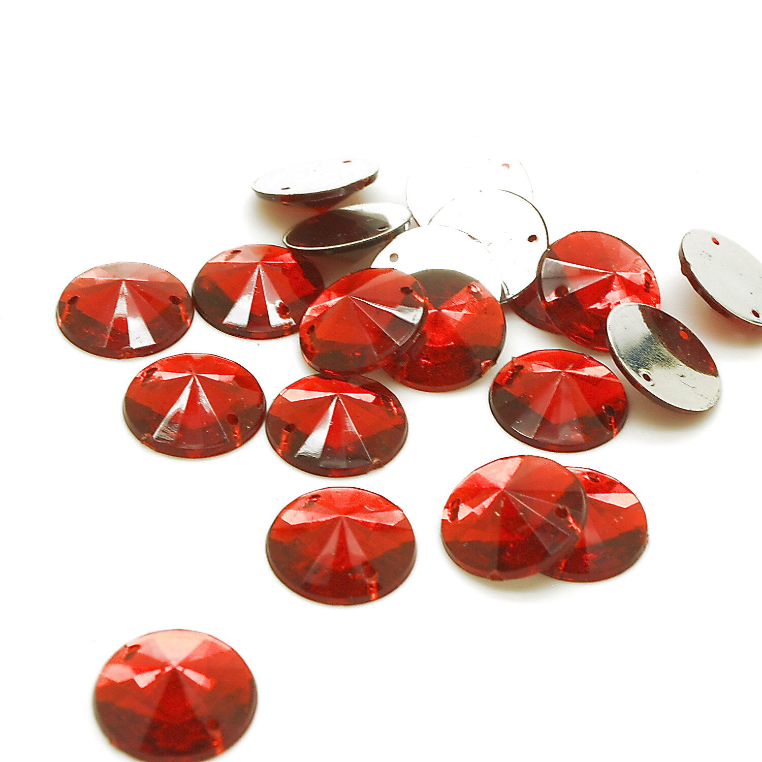 PACK OF 50 - RED ROUND 14 mm FLAT BACK RHINESTONE GEMS - sarahi.NYC