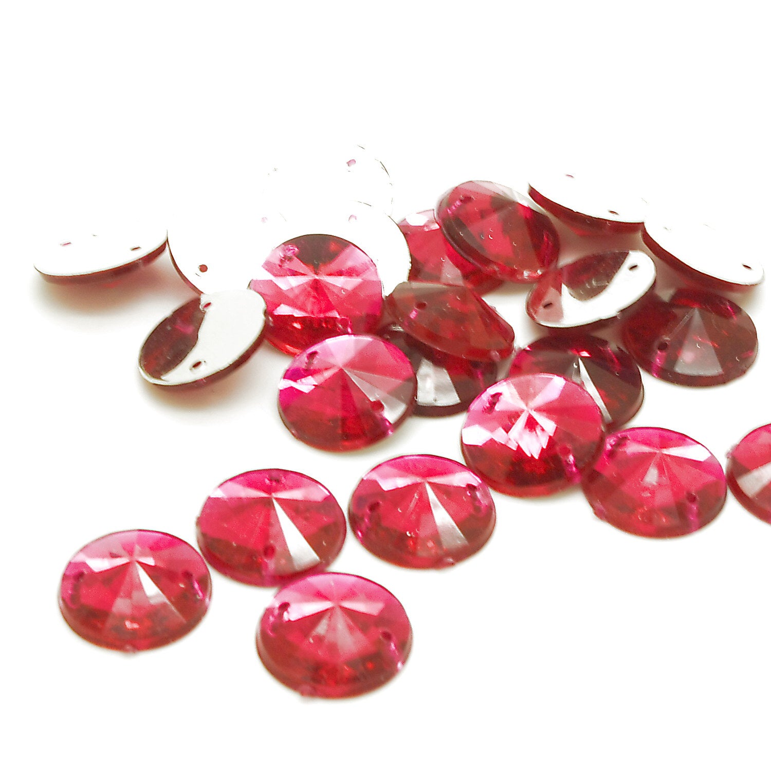 PACK OF 50 - PINK ROUND 14 mm FLAT BACK RHINESTONE GEMS - sarahi.NYC
