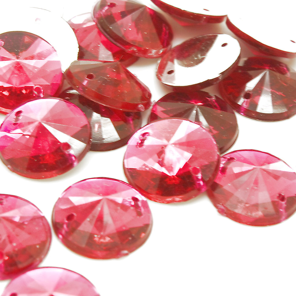 PACK OF 50 - PINK ROUND 14 mm FLAT BACK RHINESTONE GEMS - sarahi.NYC