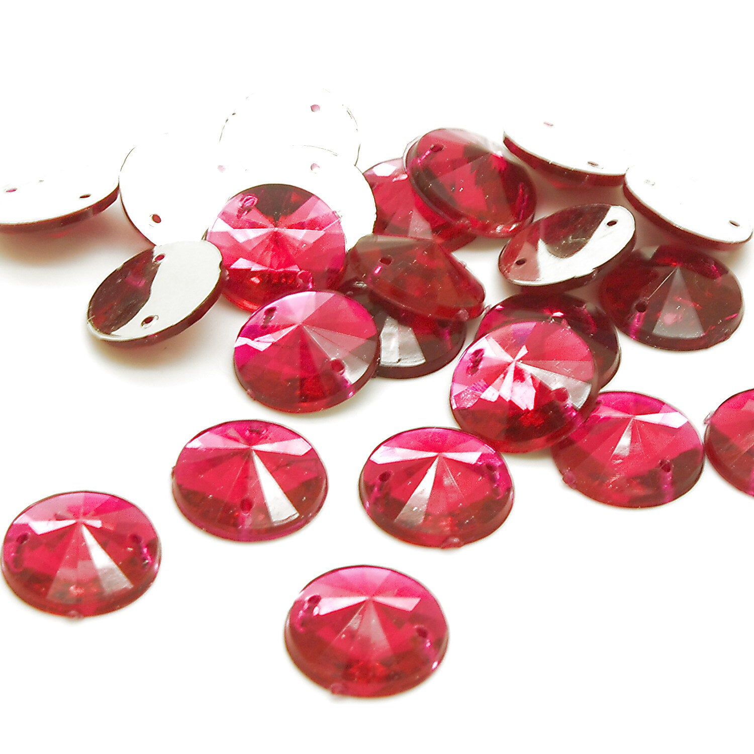 PACK OF 50 - PINK ROUND 14 mm FLAT BACK RHINESTONE GEMS - sarahi.NYC
