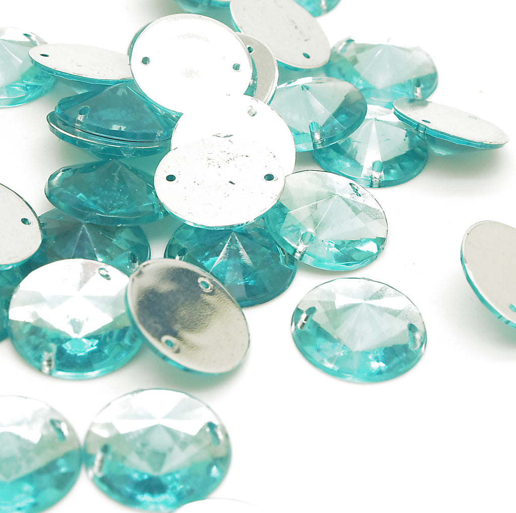 PACK OF 50 - LIGHT BLUE ROUND 14 mm FLAT BACK RHINESTONE GEMS - sarahi.NYC