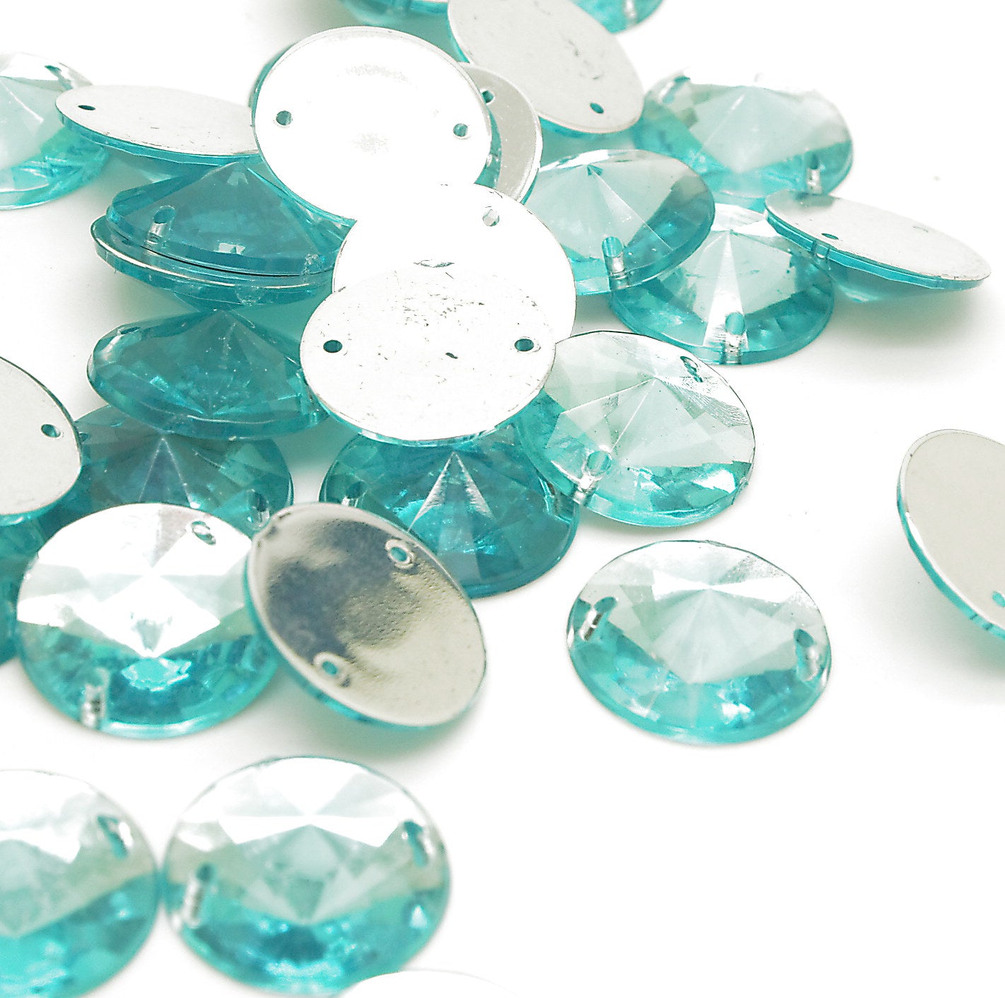 PACK OF 50 - LIGHT BLUE ROUND 14 mm FLAT BACK RHINESTONE GEMS - sarahi.NYC