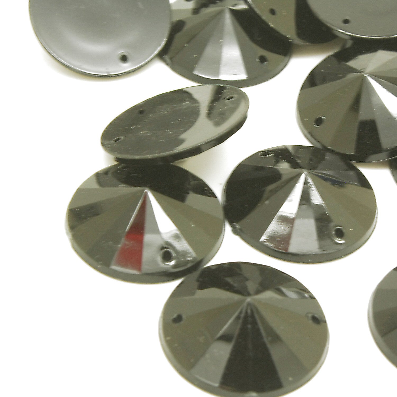 BLACK ROUND RIVOLI - PACK OF 10 - TEARDROP 20 mm FLAT BACK RHINESTONE GEMS - sarahi.NYC