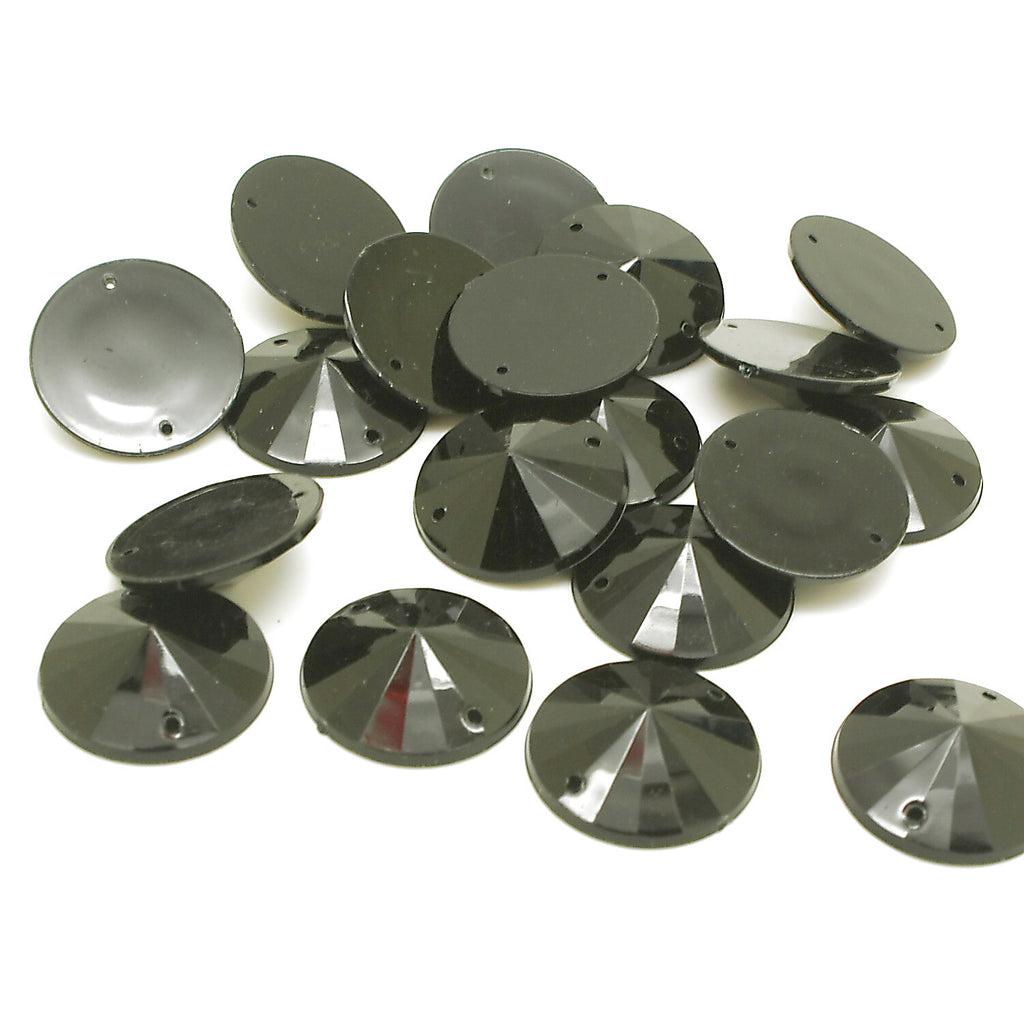 BLACK ROUND RIVOLI - PACK OF 10 - TEARDROP 20 mm FLAT BACK RHINESTONE GEMS - sarahi.NYC