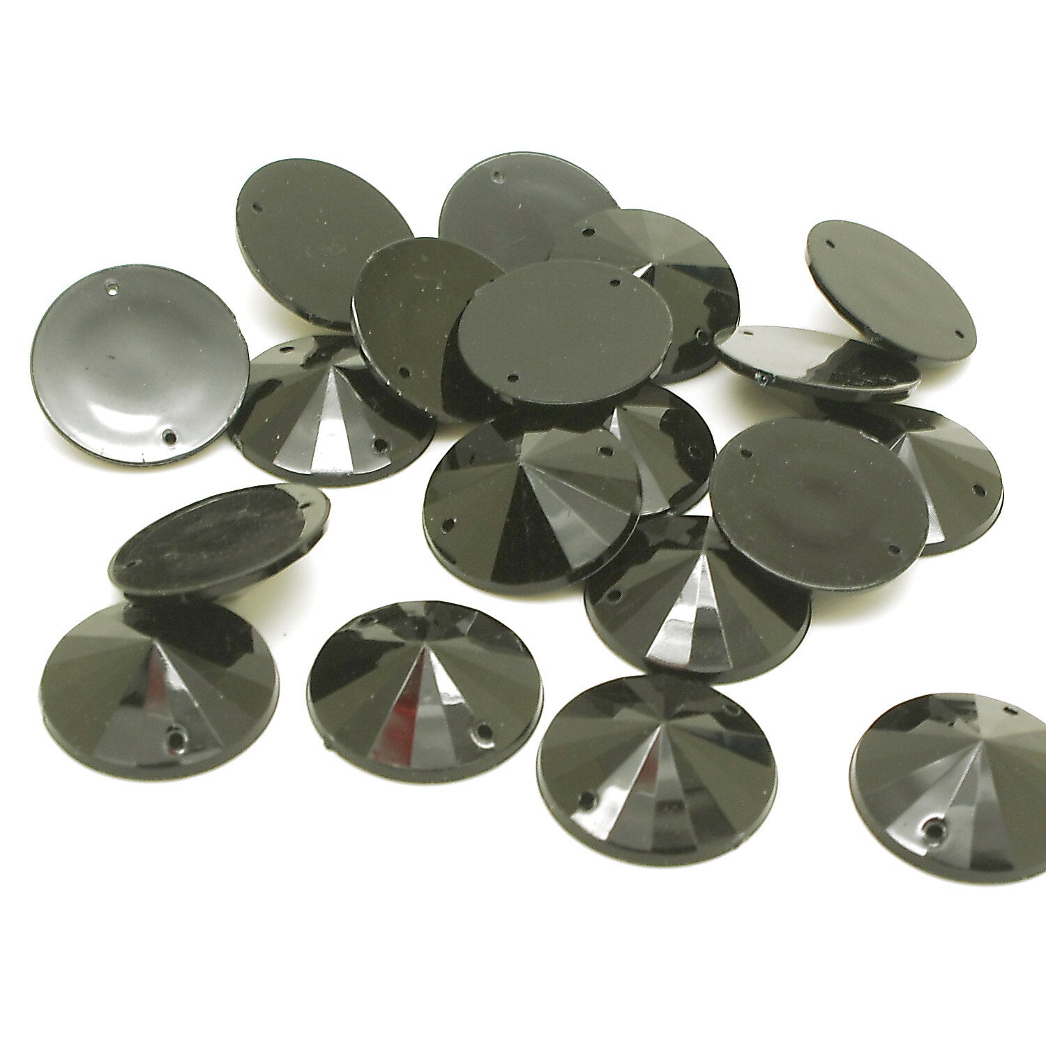 BLACK ROUND RIVOLI - PACK OF 10 - TEARDROP 20 mm FLAT BACK RHINESTONE GEMS - sarahi.NYC