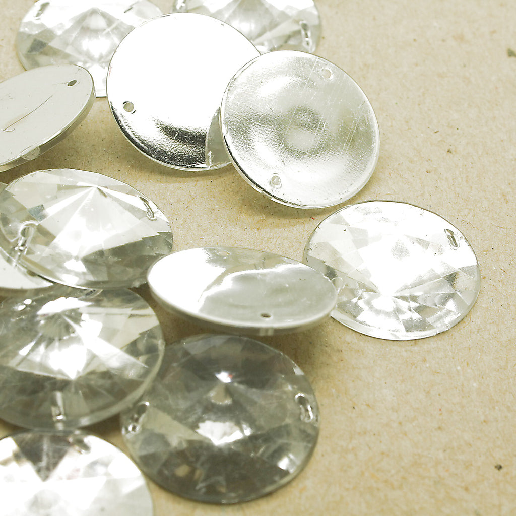 SILVER ROUND RIVOLI - PACK OF 10 - TEARDROP 20 mm FLAT BACK RHINESTONE GEMS - sarahi.NYC