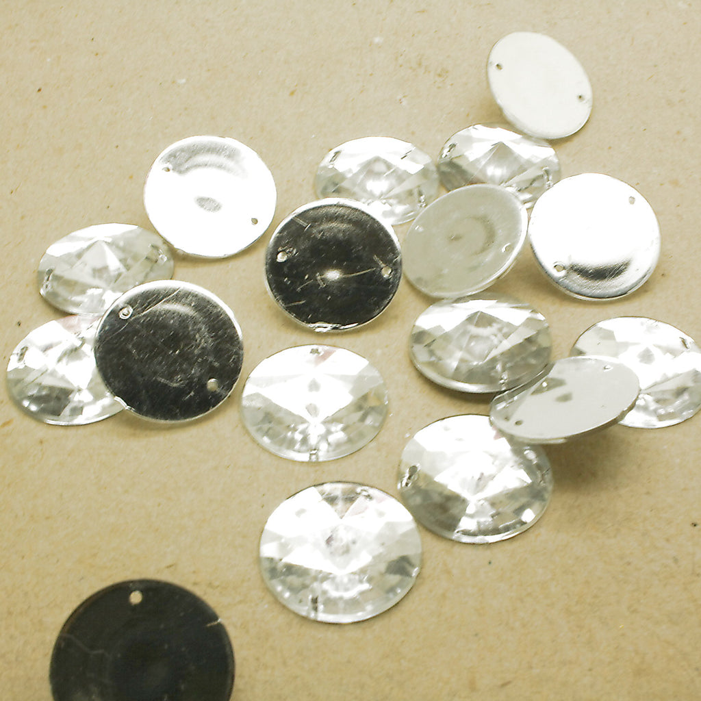 SILVER ROUND RIVOLI - PACK OF 10 - TEARDROP 20 mm FLAT BACK RHINESTONE GEMS - sarahi.NYC