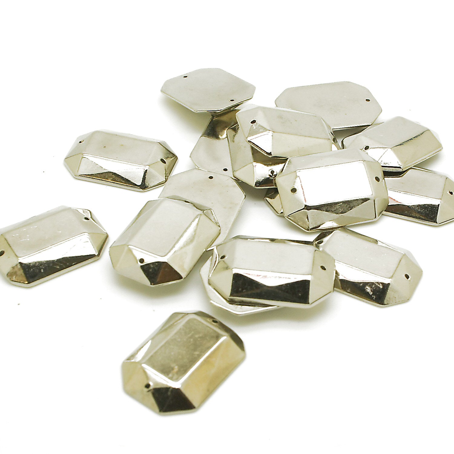 PACK OF 10 - SILVER RECTANGLE 25 mm RHINESTONE GEMS - sarahi.NYC