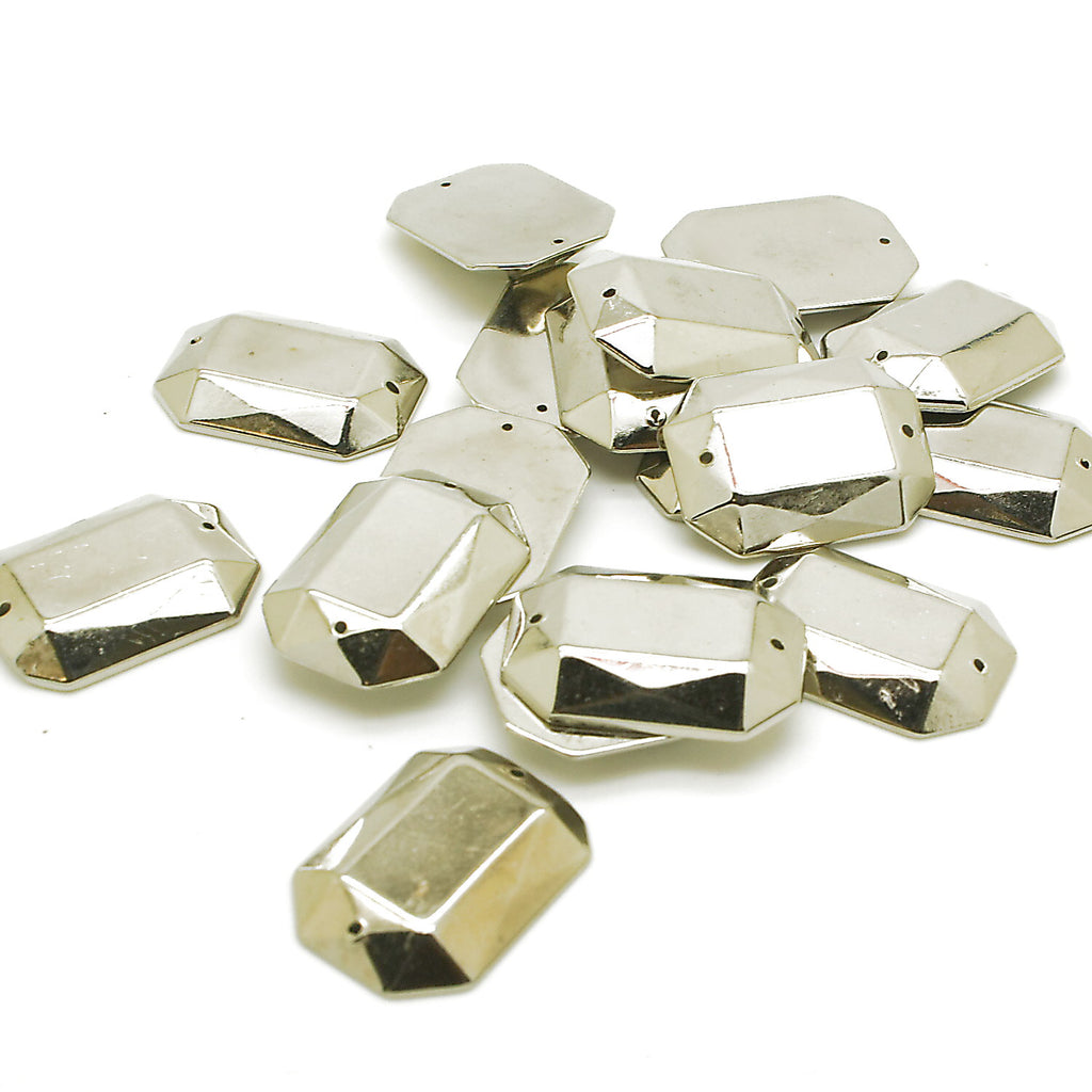 PACK OF 10 - SILVER RECTANGLE 25 mm RHINESTONE GEMS - sarahi.NYC