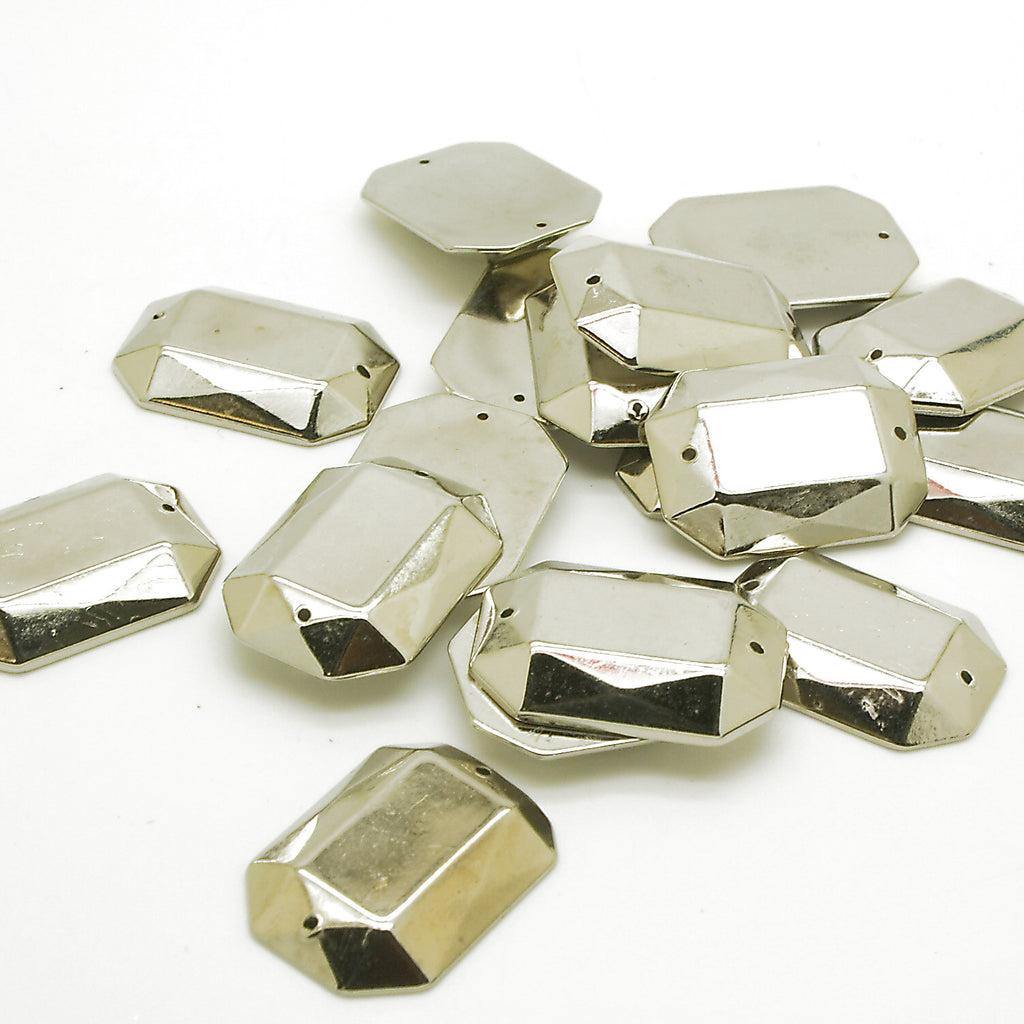 PACK OF 10 - SILVER RECTANGLE 25 mm RHINESTONE GEMS - sarahi.NYC