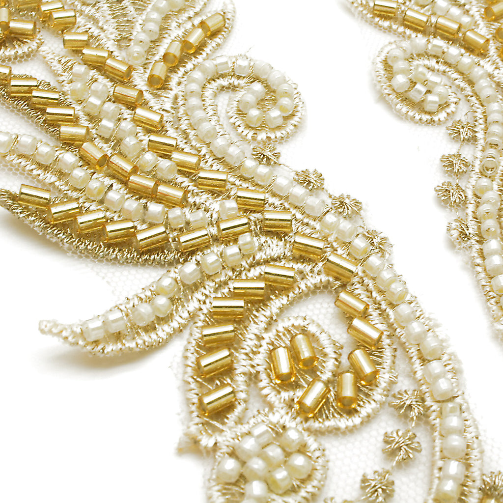 GOLD CREAM NET FLORAL APPLIQUE - sarahi.NYC