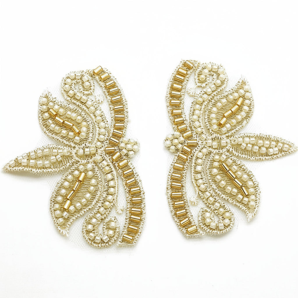 GOLD CREAM NET FLORAL APPLIQUE - sarahi.NYC