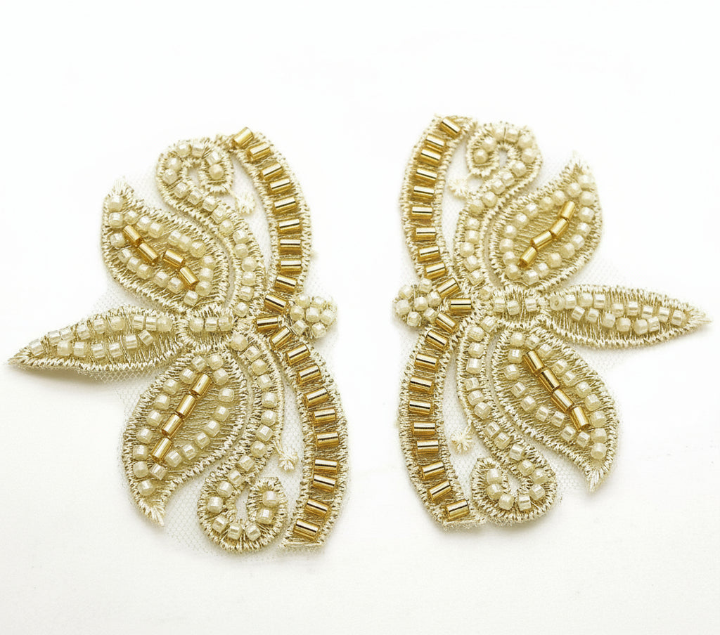 GOLD CREAM NET FLORAL APPLIQUE - sarahi.NYC