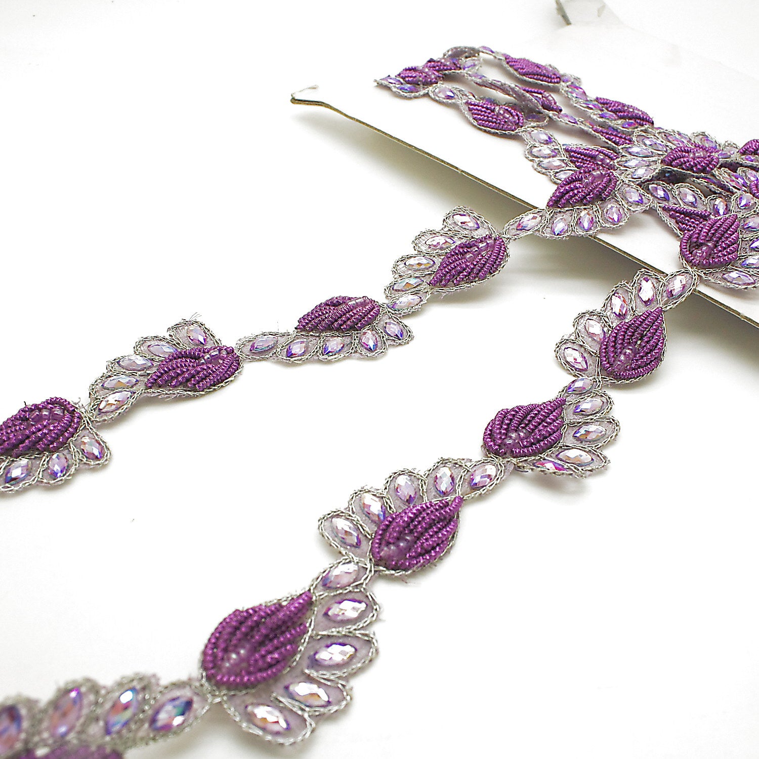IRIDESCENT LILAC PAISLEY RHINESTONE TRIM - sarahi.NYC
