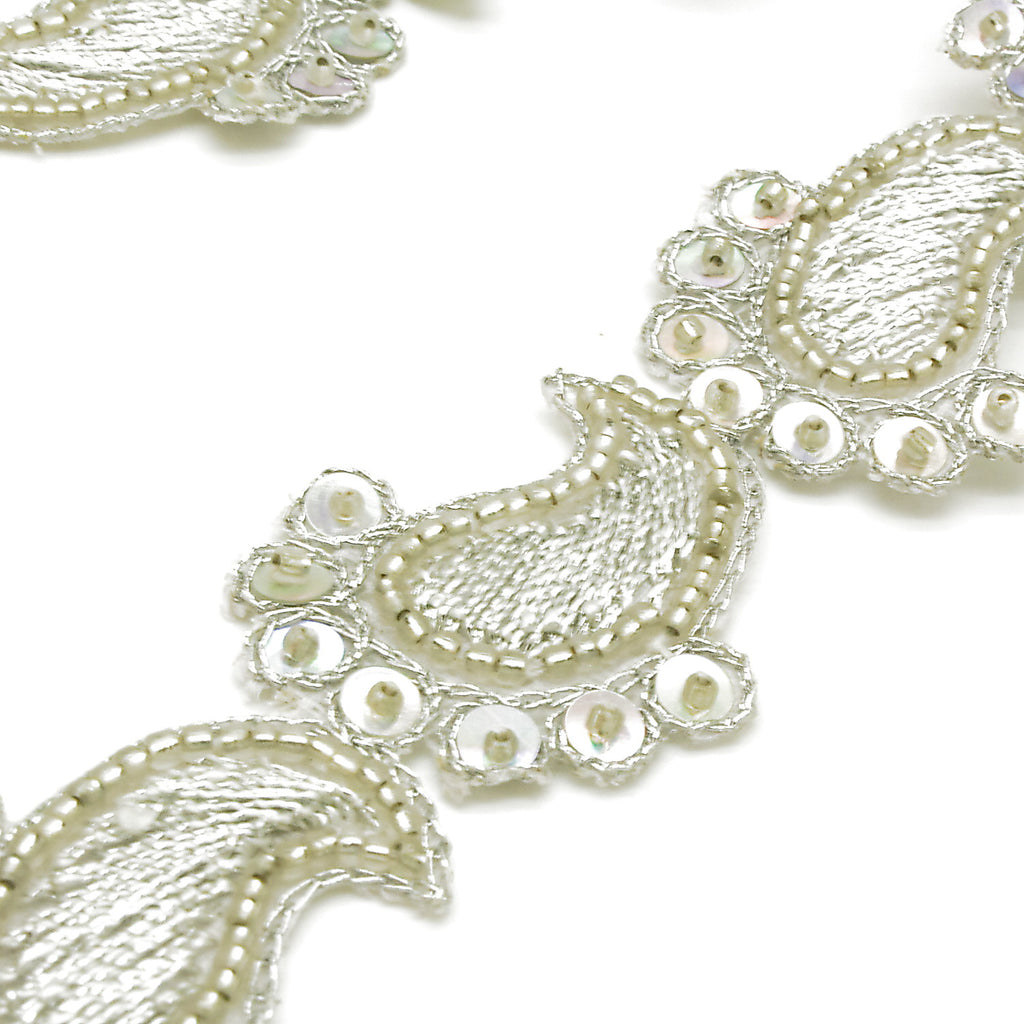 SILVER PAISLEY SEQUIN  BEADED TRIM - sarahi.NYC