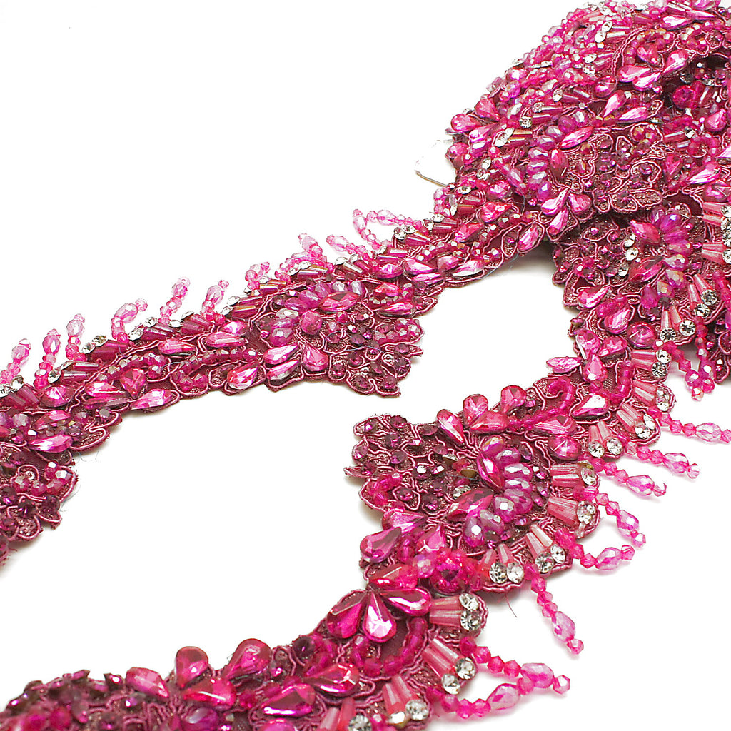 HOT PINK RHINSTONE FLORAL TRIM