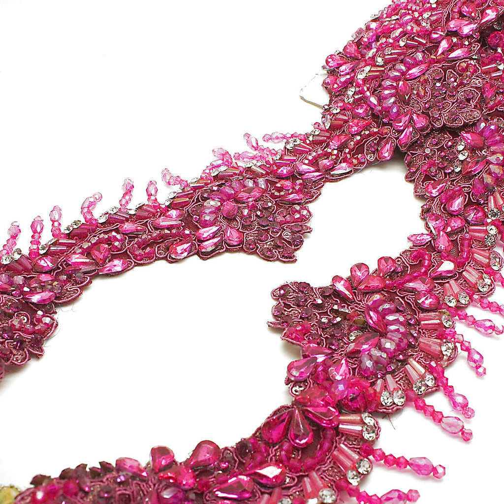 HOT PINK RHINSTONE FLORAL TRIM