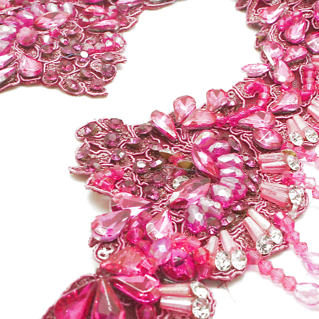 HOT PINK RHINSTONE FLORAL TRIM