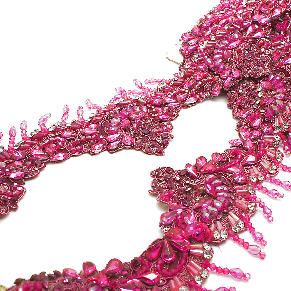 HOT PINK RHINSTONE FLORAL TRIM