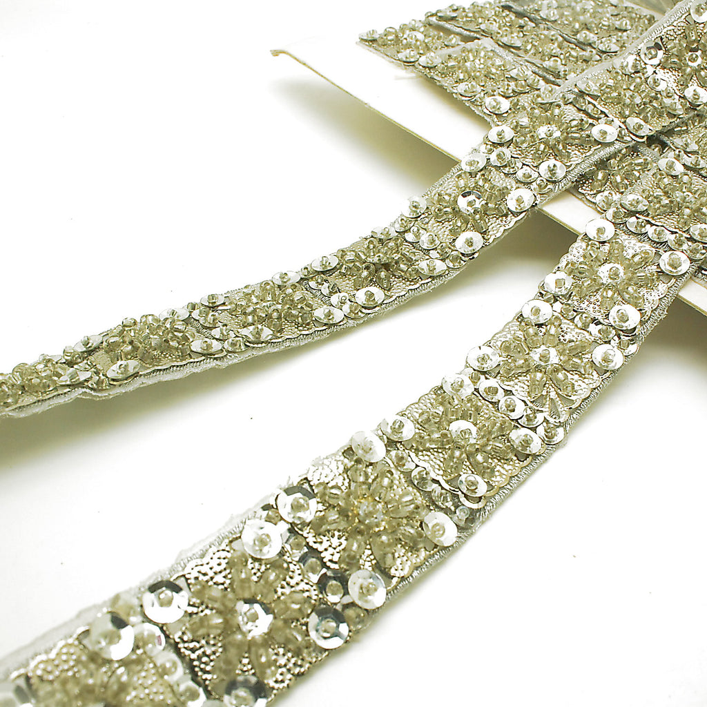 SILVER BEADED SEQUIN TRIM - sarahi.NYC