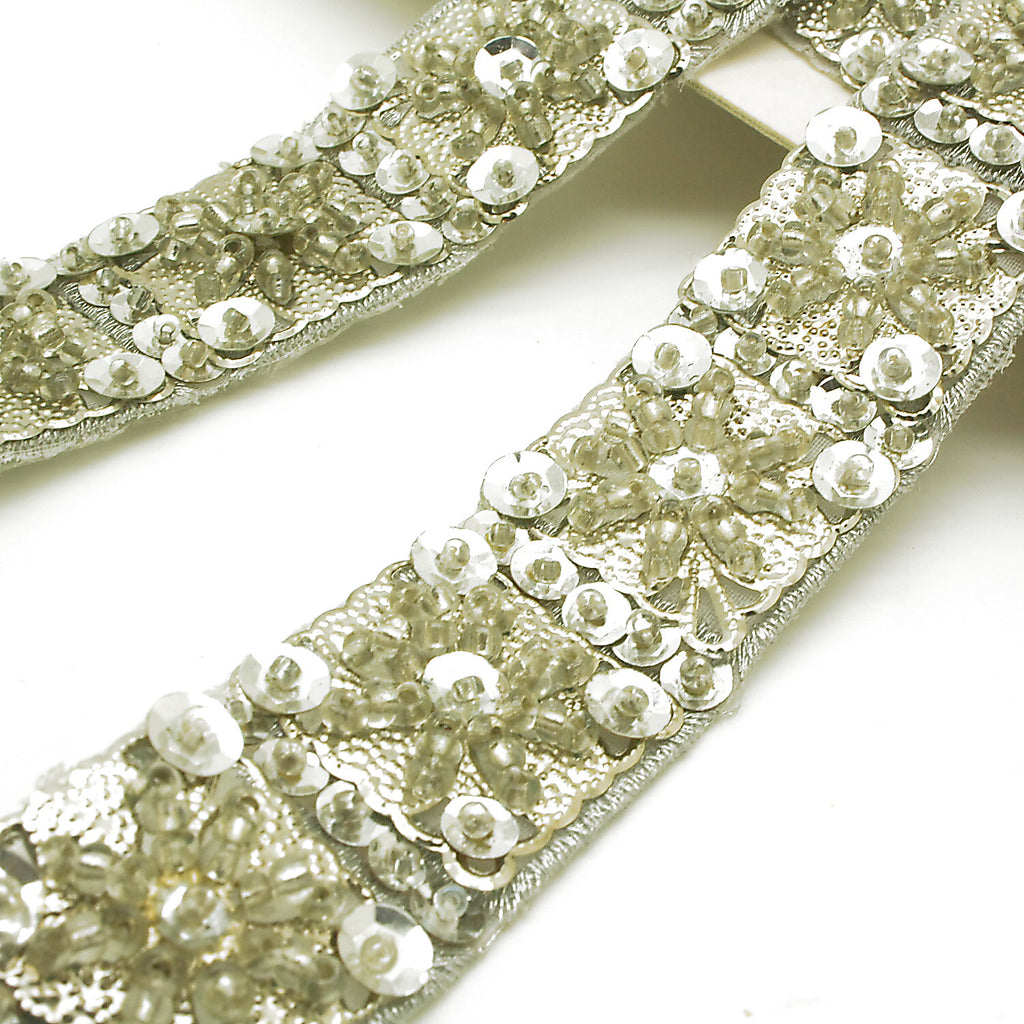 SILVER BEADED SEQUIN TRIM - sarahi.NYC