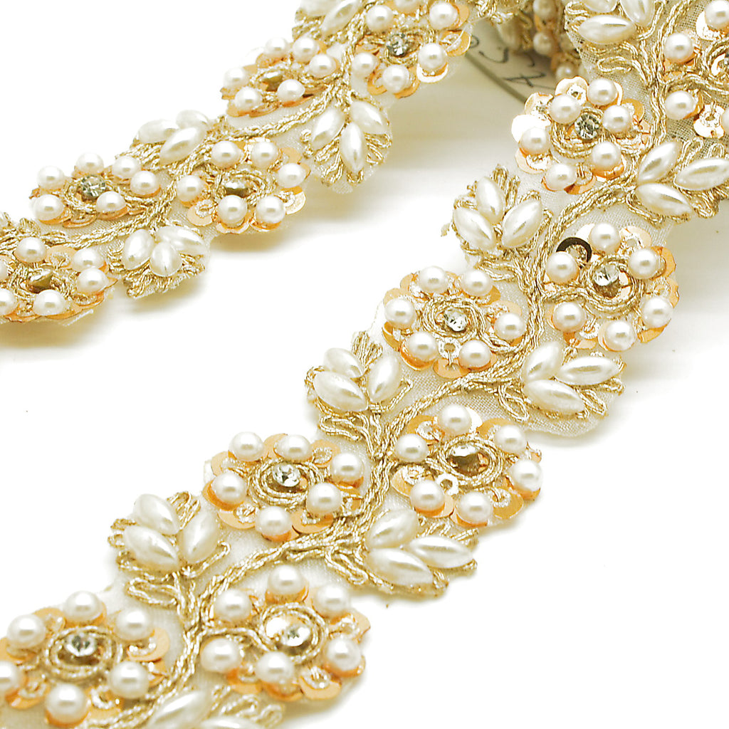 GOLD PEARL CRYSTAL TRIM - sarahi.NYC