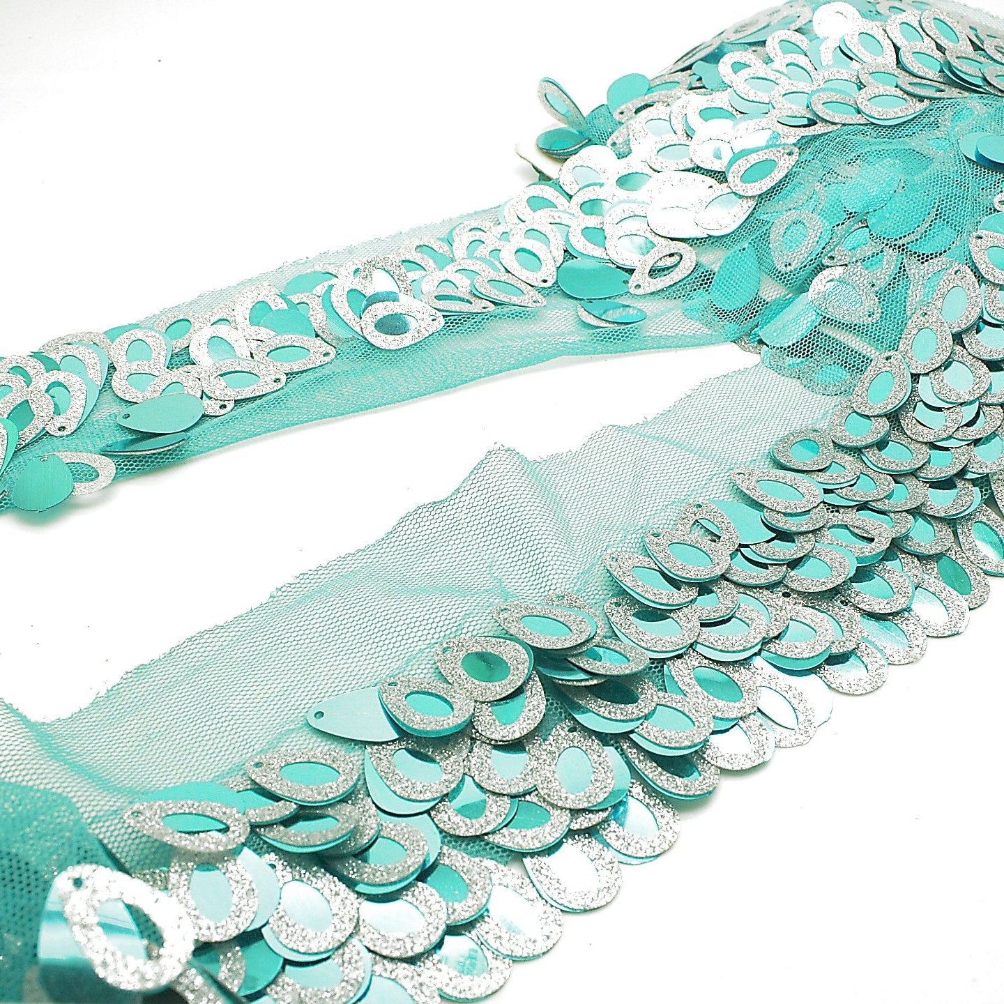 TURQUOISE SEQUIN FRINGE TRIM - sarahi.NYC