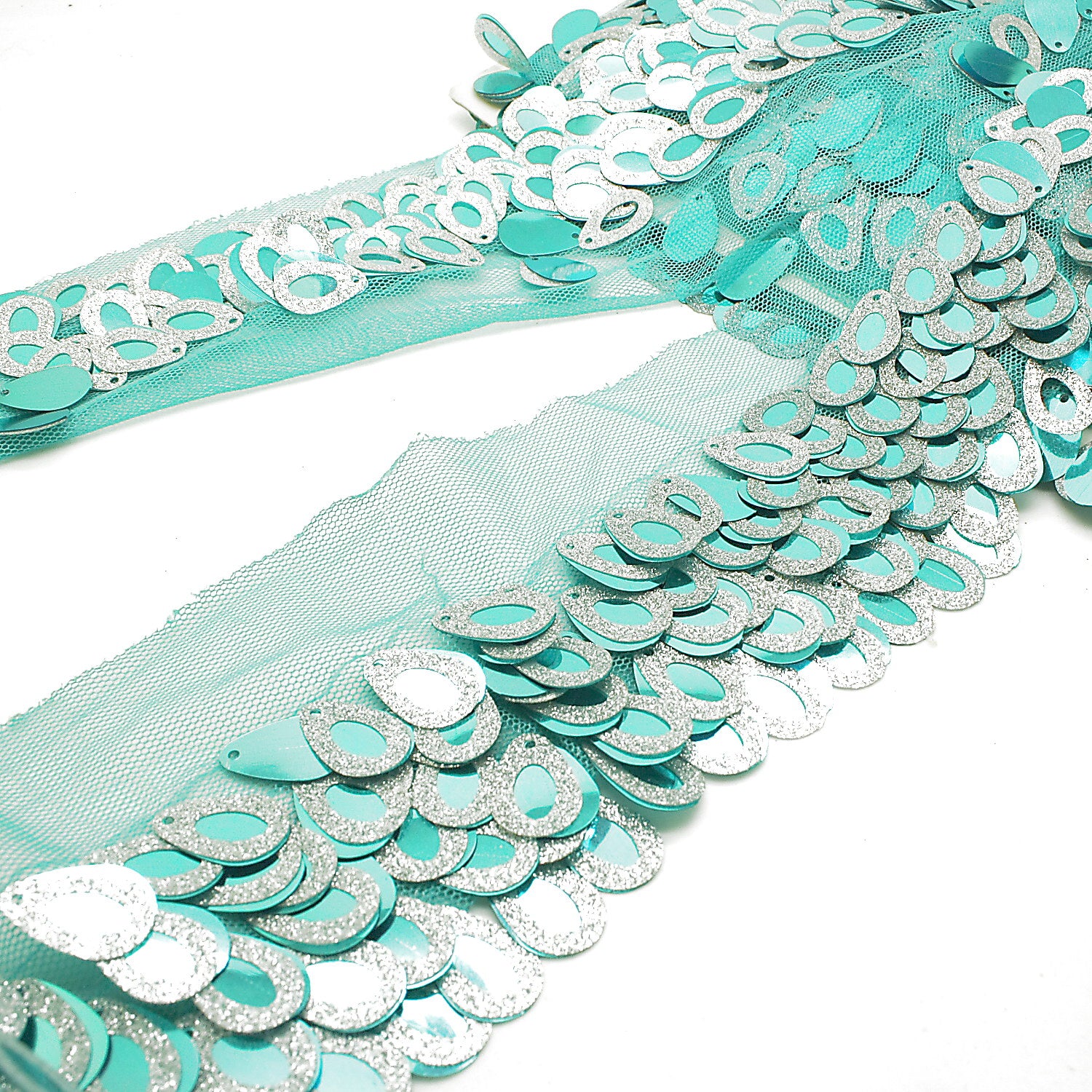 TURQUOISE SEQUIN FRINGE TRIM - sarahi.NYC