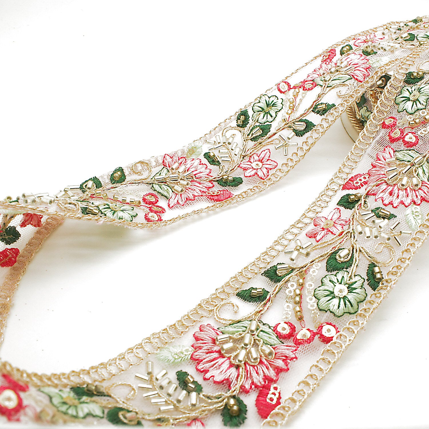 PINK GOLD EMBROIDERED STONE TRIM - sarahi.NYC