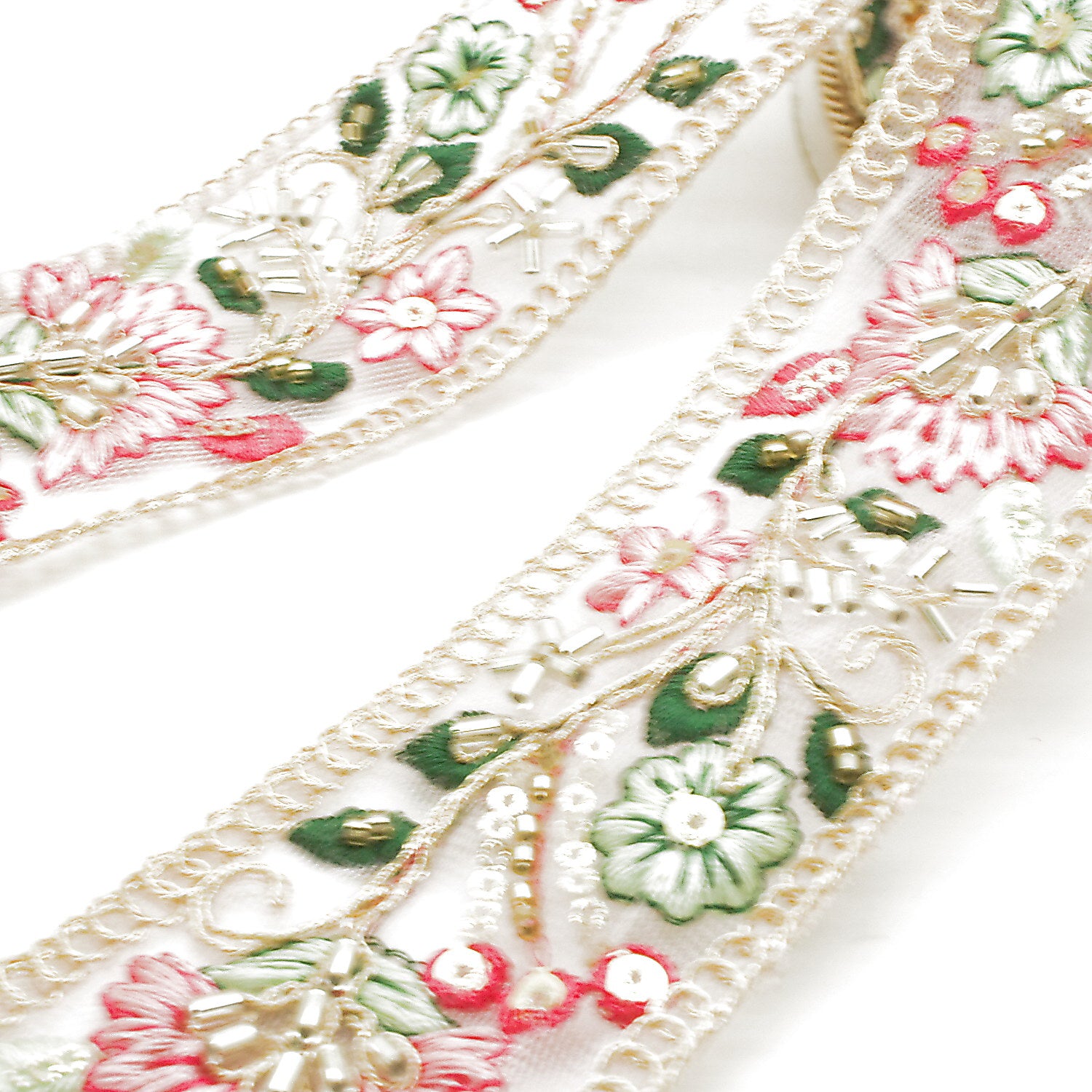 PINK GOLD EMBROIDERED STONE TRIM - sarahi.NYC