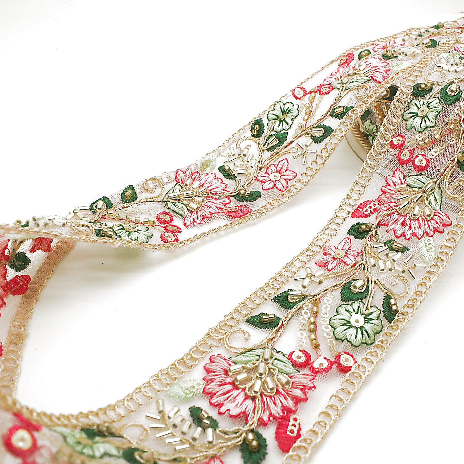 PINK GOLD EMBROIDERED STONE TRIM - sarahi.NYC