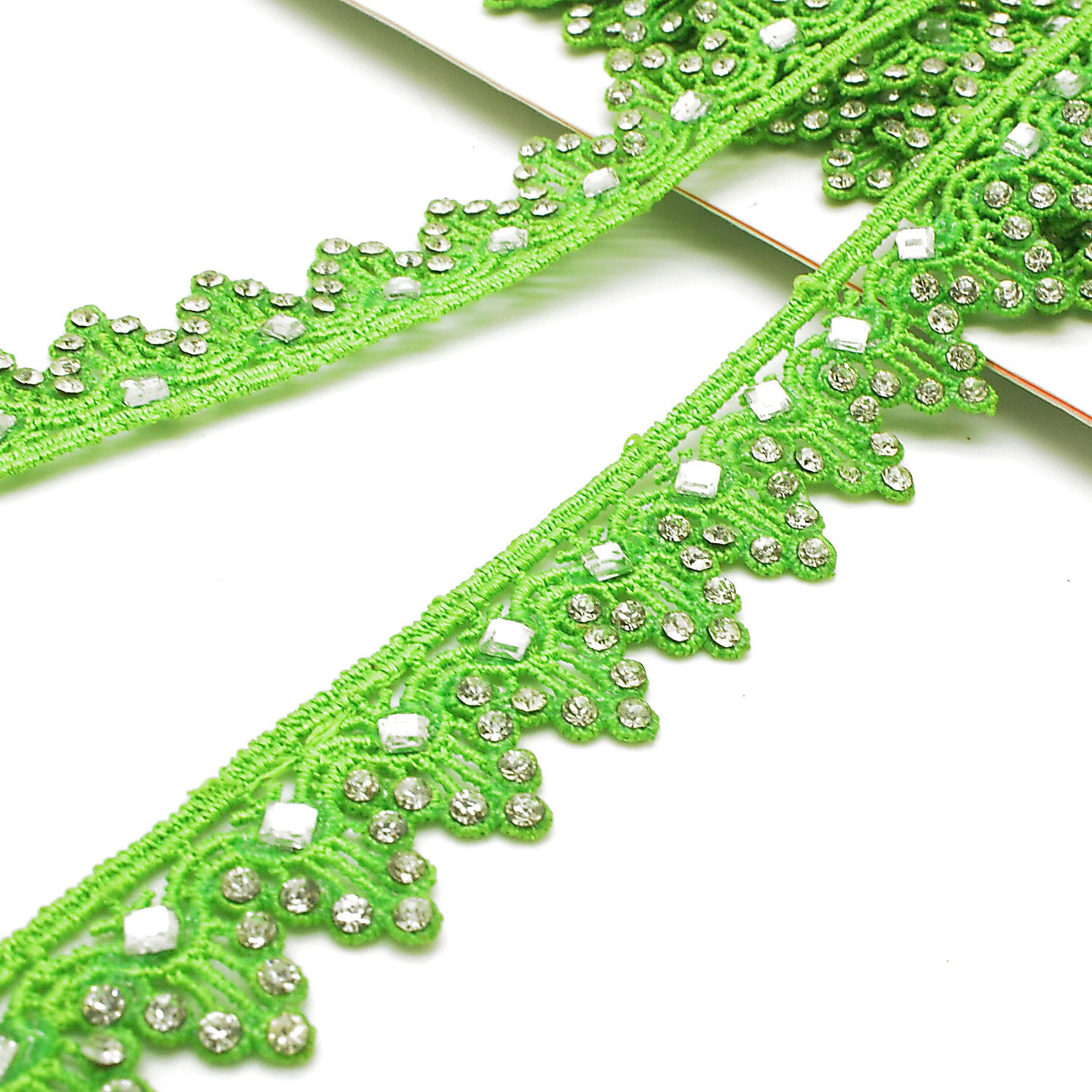 LIME GREEN RHINSTONE EDGING TRIM - sarahi.NYC
