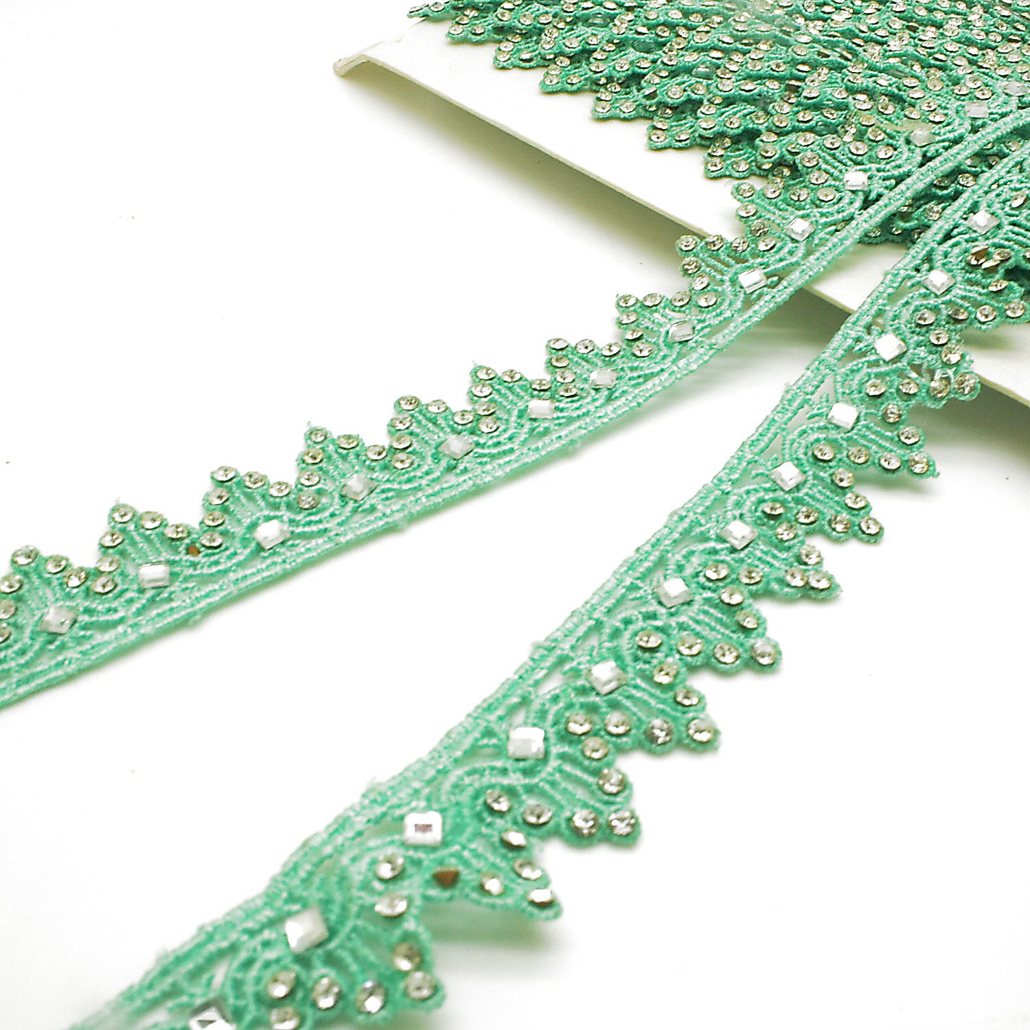 LIGHT GREEN RHINSTONE EDGING TRIM - sarahi.NYC