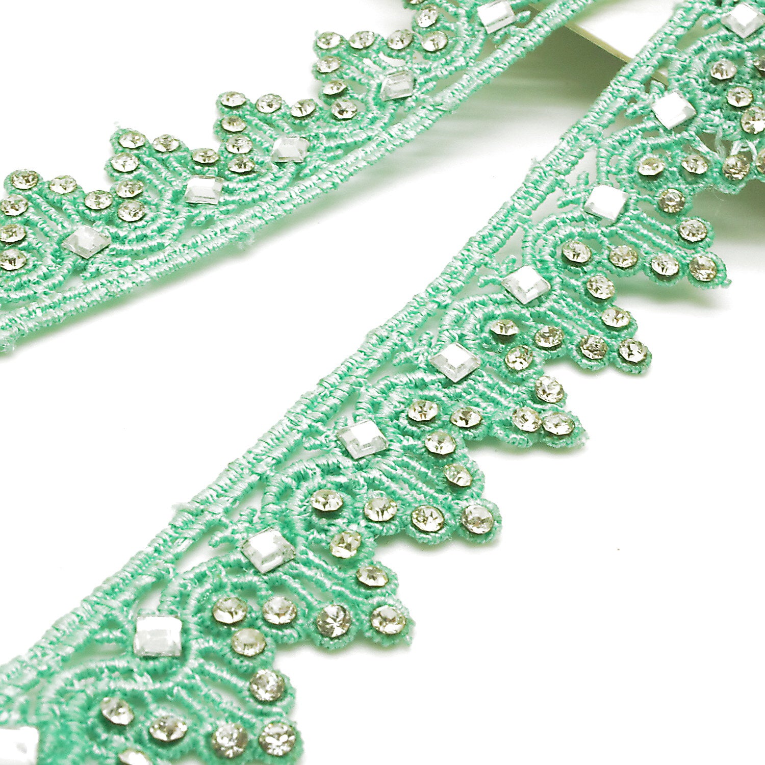 LIGHT GREEN RHINSTONE EDGING TRIM - sarahi.NYC